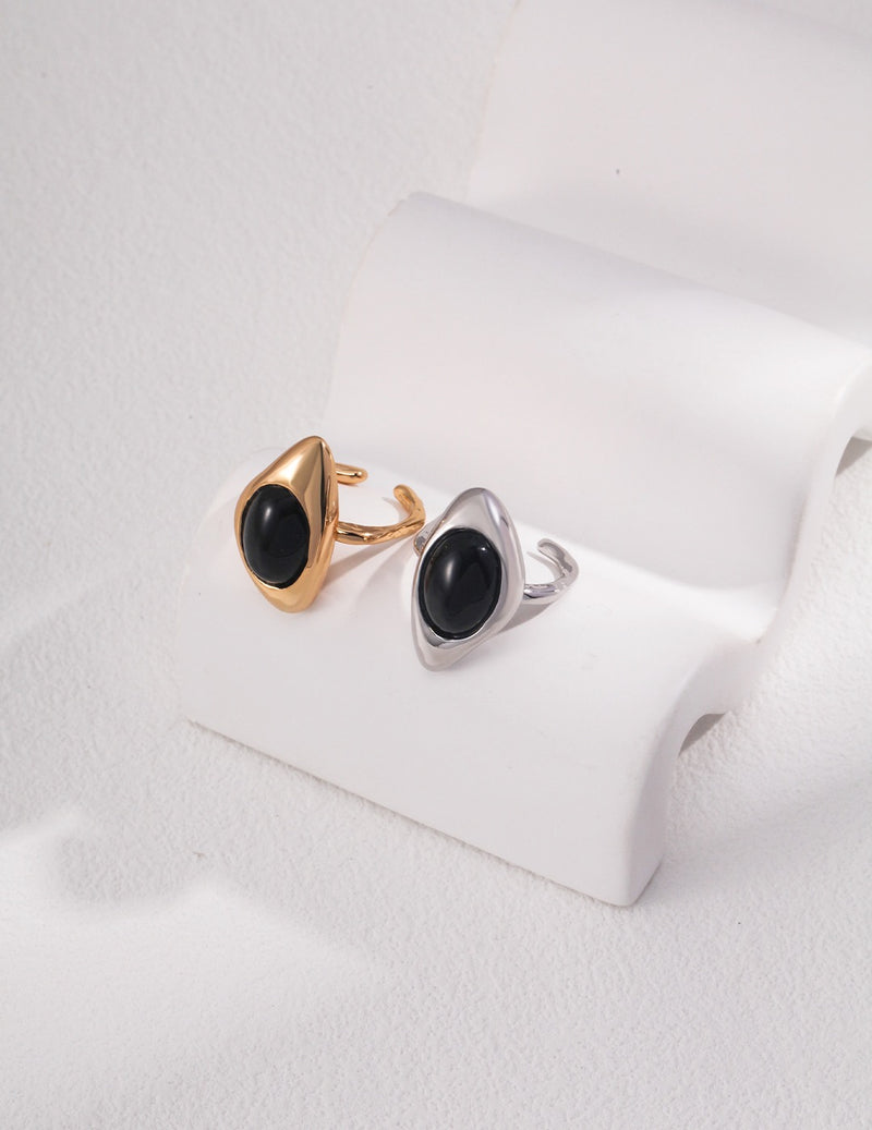 Black Onyx Rhombus Open Ring