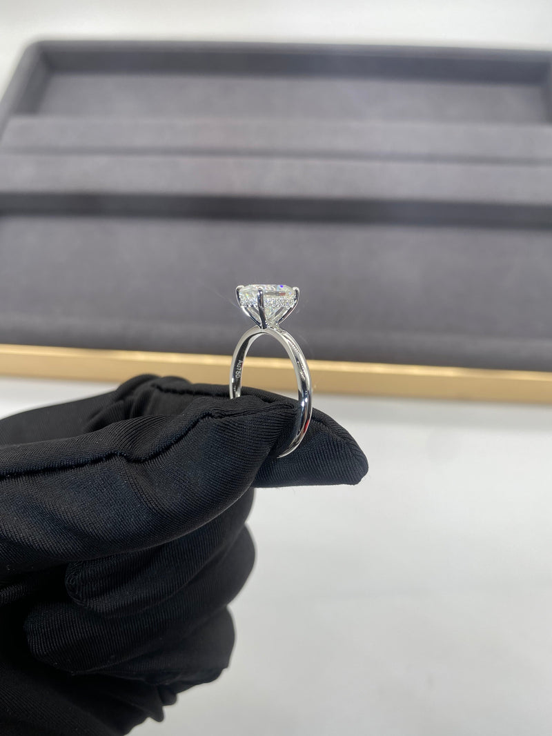 Custom Oval Hidden Halo on Split Shank Plain Band Moissanite Engagement Ring