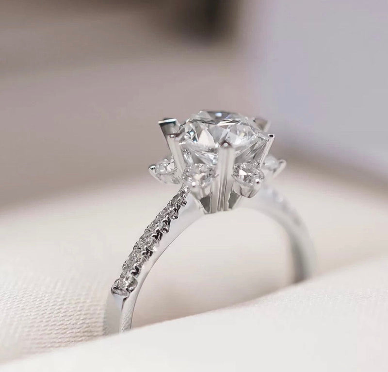 Custom make 0.75 Round Snowflake Moissanite Engagement Ring with Heart Prongs