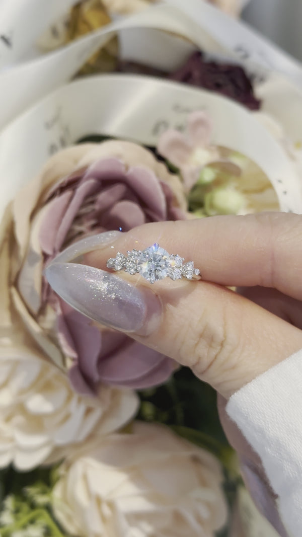 Round with Side Stone Moissanite Engagement Ring