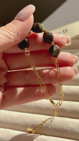 Black Obsidian (Gold Sheen) 5 Stone Paperclip Chain Bracelet