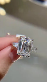 Emerald Cut Three Stone Tapered Baguette Moissanite Engagement Ring