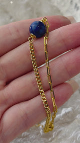 Lapis Lazuli Half Cuban Half Paperclip Chain Bracelet