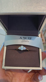 Selene - Oval and Half Moon Three Stone Moissanite Engagement Ring