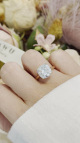 Cushion Cut with Hidden Halo on Plain Band Cathedral Moissanite Engagement Ring