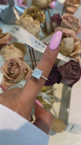 Princess Cut Hidden Halo Pave Band Moissanite Engagement Ring