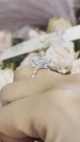 Emerald Cut with Marquise Side Stone Band with Hidden Halo Moissanite Engagement Ring