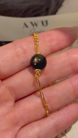 Black Obsidian (Gold Sheen) Half Cuban Half Paperclip Chain Bracelet