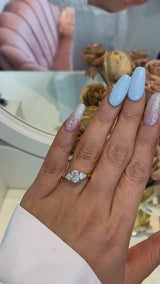 Selene - Oval and Half Moon Three Stone Moissanite Engagement Ring