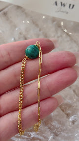 Malachite Half Cuban Half Paperclip Chain Bracelet