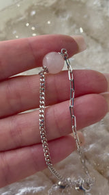 Rose Quartz Half Cuban Half Paperclip Chain Bracelet