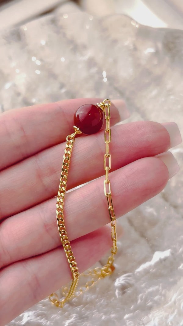Carnelian Half Cuban Half Paperclip Chain Bracelet