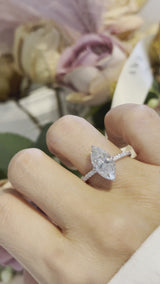 Marquise Cut with Hidden Halo on Pave Band Moissanite Engagement Ring