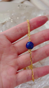 Lapis Lazuli Half Cuban Half Paperclip Chain Bracelet