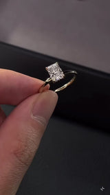 Valorie - Radiant cut Lab grown diamond hidden halo on plain band engagement ring
