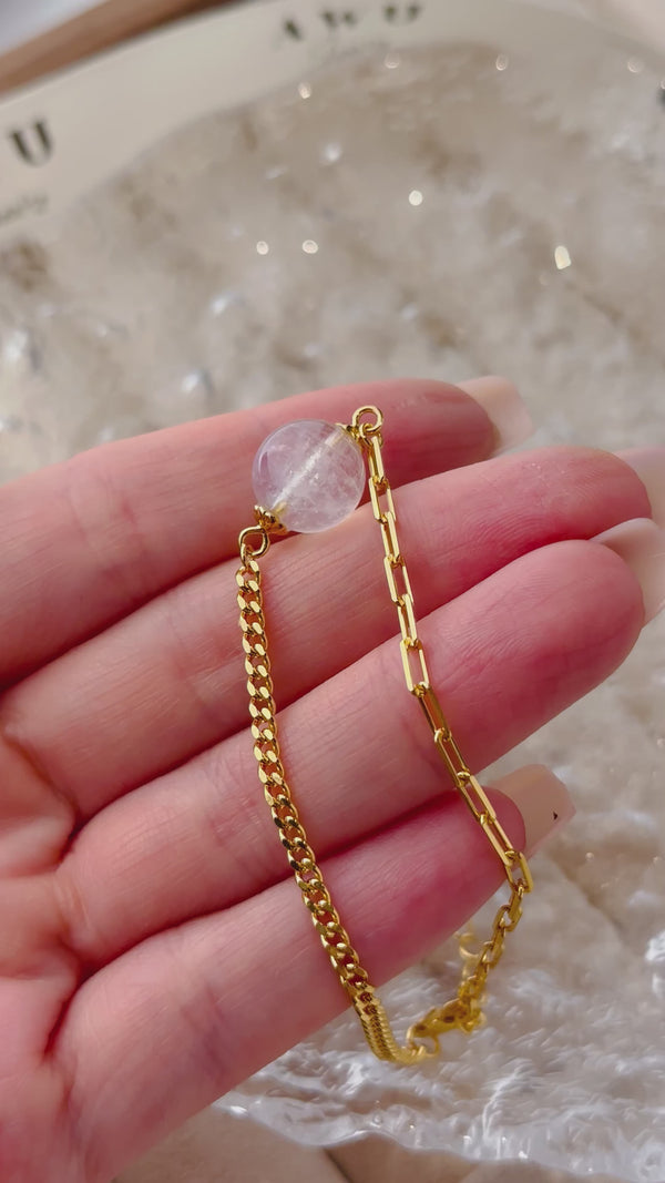 Milky Moonstone Half Cuban Half Paperclip Chain Bracelet