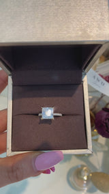 Princess Cut Hidden Halo Pave Band Moissanite Engagement Ring