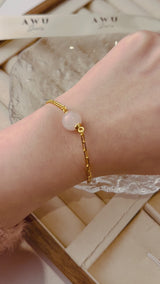 Rose Quartz Half Cuban Half Paperclip Chain Bracelet