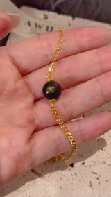 Black Obsidian (Gold Sheen) Half Cuban Half Paperclip Chain Bracelet