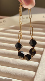 Black Obsidian (Gold Sheen) 5 Stone Paperclip Chain Bracelet