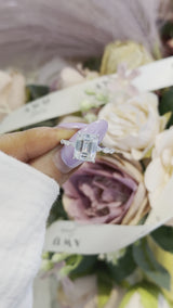 Emerald Cut with Marquise Side Stone Band with Hidden Halo Moissanite Engagement Ring