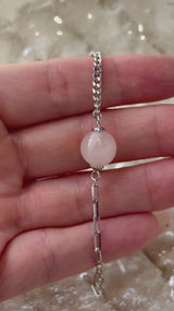 Rose Quartz Half Cuban Half Paperclip Chain Bracelet