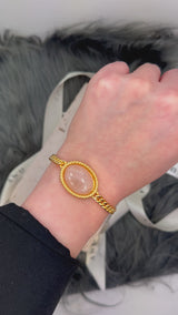 Rose Quartz Cuban Curb Link Bracelet