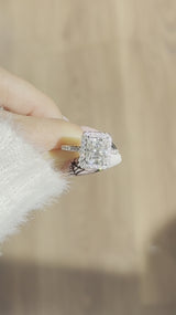 Radiant Halo on Pave Band Moissanite Engagement Ring