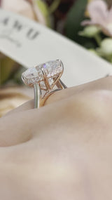 Cushion Cut with Hidden Halo on Plain Band Cathedral Moissanite Engagement Ring