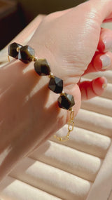 Black Obsidian (Gold Sheen) 5 Stone Paperclip Chain Bracelet