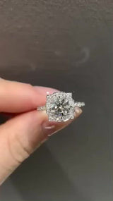 Round cut Rose Halo Moissanite Engagement Ring