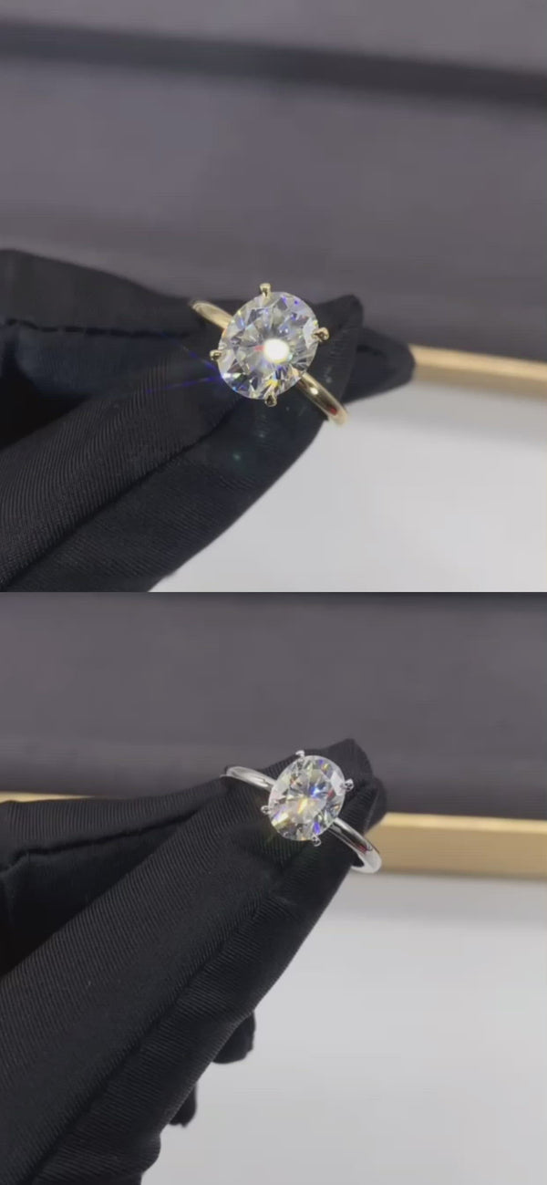 Oval hidden halo Moissanite engagement ring with Tessa Trapezoid guard wedding band set