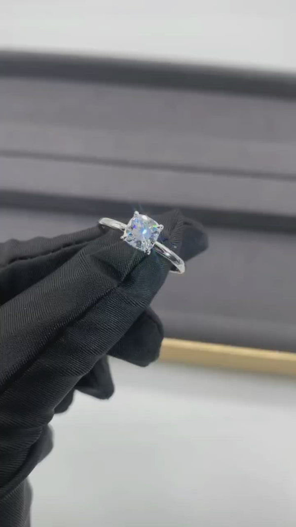 Cushion Cut with Hidden Halo on Plain Band Moissanite Engagement Ring