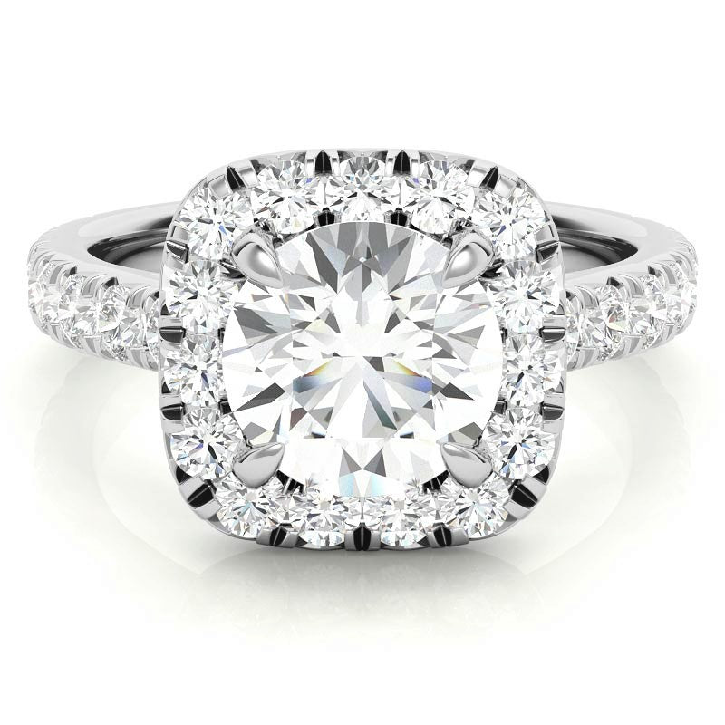 Round cut Cushion Halo Moissanite Engagement Ring