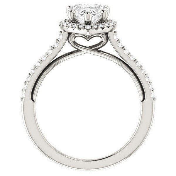 Heart Halo on Pave Band Moissanite Engagement Ring