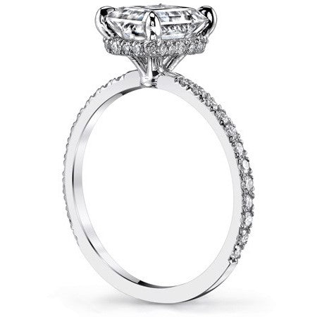 Radiant cut with Hidden Collar Halo on Pave Band Moissanite Engagement Ring