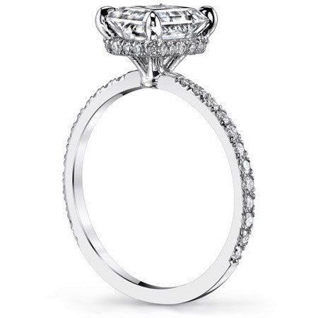 Sale - 5ct Radiant cut with Hidden Halo on Pave Band Moissanite Engagement Ring