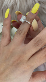 Radiant Cut Hidden Halo with Marquise Side Stone Band Moissanite Engagement Ring