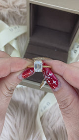 Kayla - Emerald Cut Open Hidden Halo on Plain band Moissanite Engagement Ring