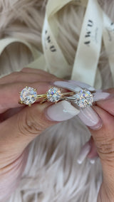 Round Solitaire Moissanite Engagement Ring with Marquise eternity wedding band