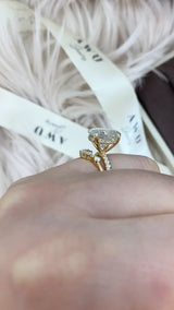 Oval Set: Vera Oval Hidden Halo on Pave Band Moissanite Engagement Ring with Ariel Tiara Guard Band Set