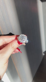 Elysia - Round cut Cushion Halo with Round Side Stone Band Moissanite Engagement Ring