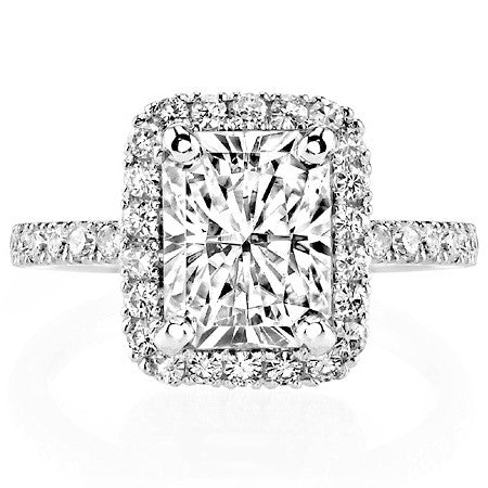 Radiant Halo on Pave Band Moissanite Engagement Ring