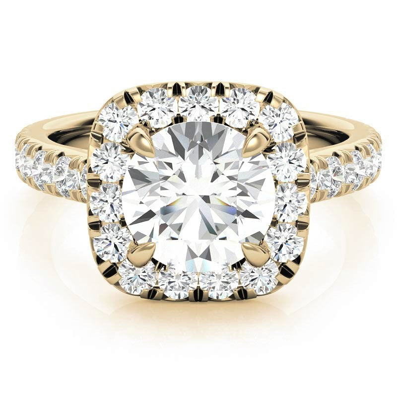 Round cut Cushion Halo Moissanite Engagement Ring