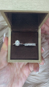 Oval Set: Valorie Oval Hidden Halo on Plain band Moissanite Engagement Ring with Chloe Eternity Wedding Band Set