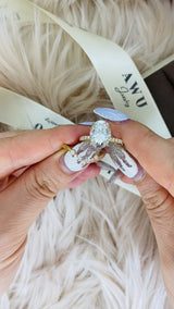 Oval Set: Vera Oval Hidden Halo on Pave Band Moissanite Engagement Ring with Ariel Tiara Guard Band Set