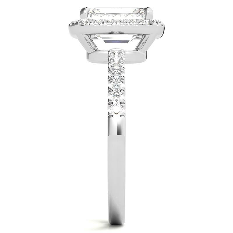 Radiant Halo on Pave Band Moissanite Engagement Ring
