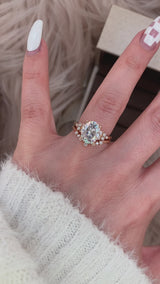 Lilian Oval Petal Prongs Cluster Side Stone Moissanite Engagement Ring with Aurora tiara guard band set