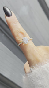 Vera - Oval Hidden Halo on Pave Band Cathedral Low Setting Moissanite Engagement Ring
