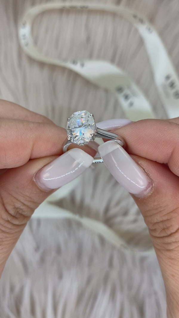 Venessa - Oval Hidden Halo on Plain Band Cathedral Low Set Moissanite Engagement Ring